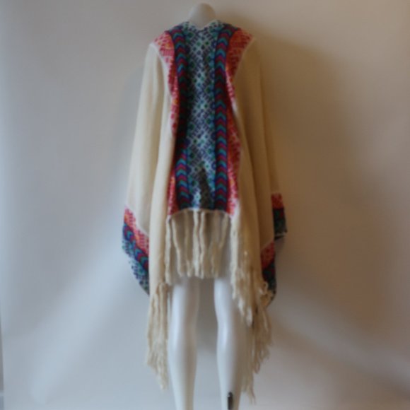 WOMENS JEN'S PIRATE BOOTY CRAM MULTICOLOR FRINGED WRAP PONCHO SHAWL OS * - Picture 9 of 13